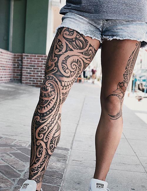 Hawaiian tribal tattoos design on leg